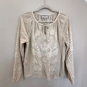 Johnny Was Cream Embroidered Top